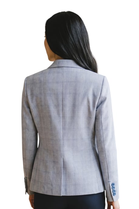 Damen-Blazer mit blauem Karo-Woll-Mix aus Fischgrät-Tweed – Caridi - Image 4