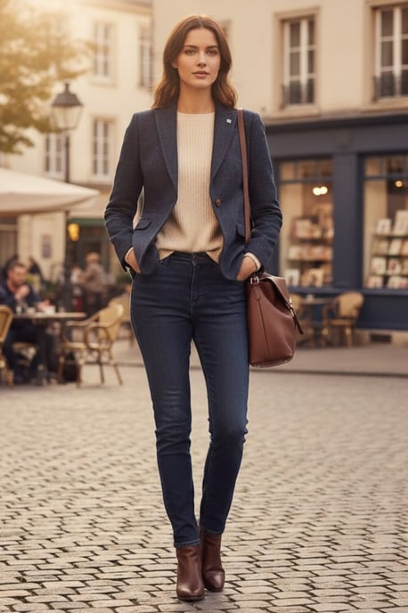 Damen-Marineblauer Tweed-Blazer maßgeschneiderte formelle Jacke – Madrid - Image 3