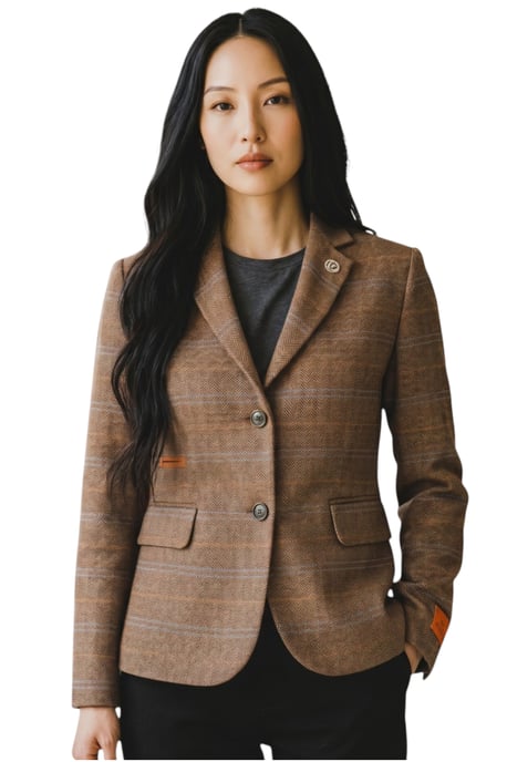 Damenjacke aus Eichenbraun, maßgeschneiderter karierter Tweed-Blazer – TPSTZ-7 - Image 1