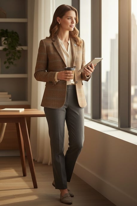 Damenjacke aus Eichenbraun, maßgeschneiderter karierter Tweed-Blazer – TPSTZ-7 - Image 3
