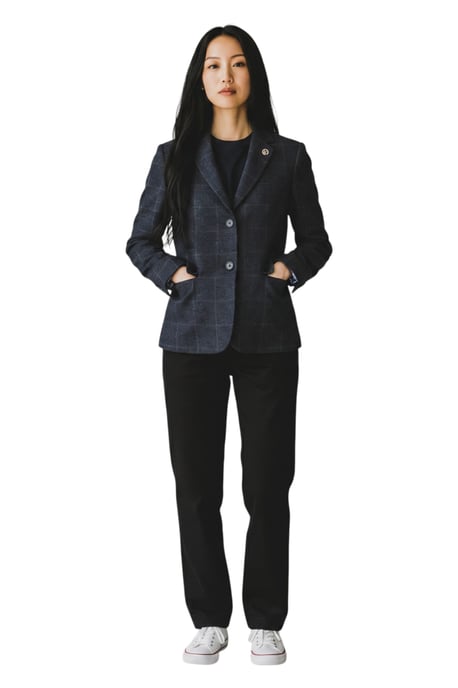 Damen-Marineblaue maßgeschneiderte karierte Tweed-Blazer-Jacke – TPSTZ-7 - Image 2