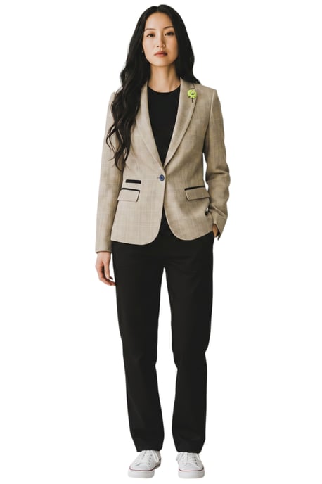 Damen-Creme-Karo-Woll-Mix, Fischgrät-Tweed-Sakko – Caridi - Image 2