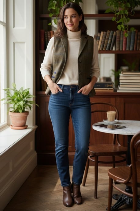 Damen-Oliv-Tailored Fit Tweed-Weste formelle Weste – TPSTZ-7 - Image 3