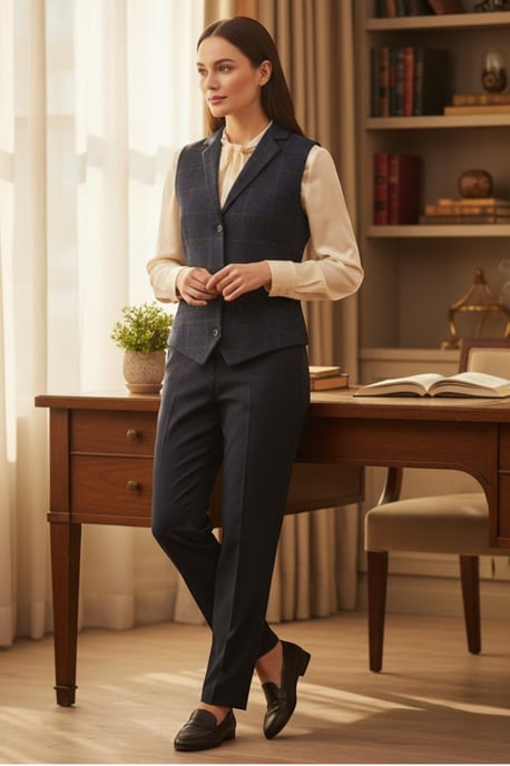 Damen-Marineblaue maßgeschneiderte Tweed-Weste formelle Weste – TPSTZ-7 - Image 3