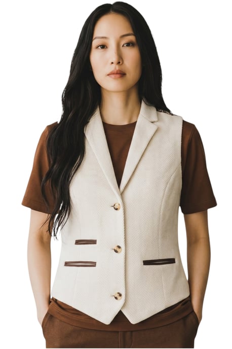 Damen cremefarbene Fischgraut-Woll-Tweed-Karo-Weste – WS-1 - Image 1