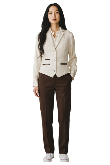Damen cremefarbene Fischgraut-Woll-Tweed-Karo-Weste – WS-1 - Image 2