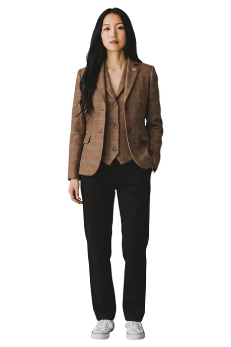 Damen-Eichenbraunes zweiteiliges kariertes formelles Tweed-Blazer und Westenset – TPSTZ-7 - Image 2