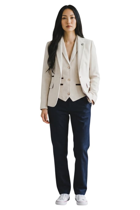 Damen cremefarbenes Fischgrät-Woll-Tweed-Blazer-Jackett-Zweiteiler-Set – WS-1 - Image 3