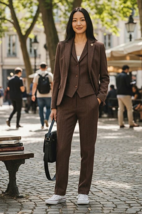Damen-Rostbraune Fischgrät-Woll-Tweed-Blazer-Weste 2-teiliges Set – WS-1 - Image 2