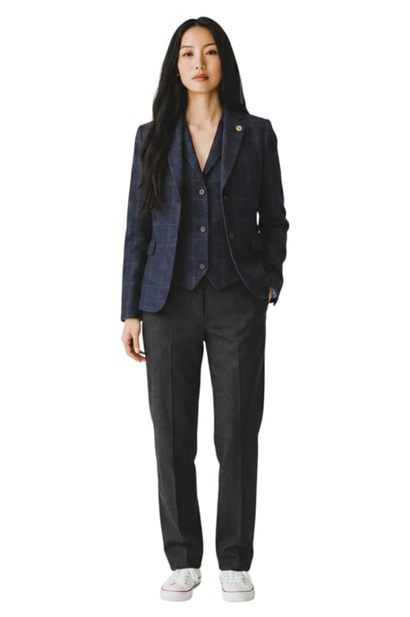 Damen-Marineblau zweiteiliger karierter formeller Tweed-Blazer und Westenset – TPSTZ-7 - Image 2