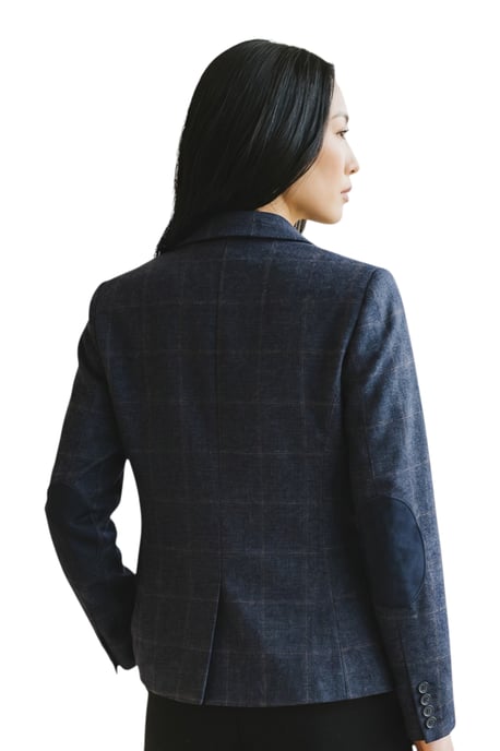 Damen-Marineblau zweiteiliger karierter formeller Tweed-Blazer und Westenset – TPSTZ-7 - Image 4