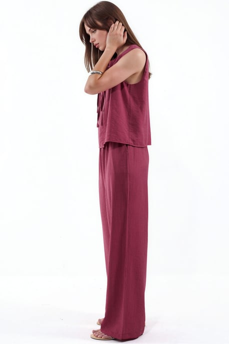 Viskosemischung Bluse mit Bindetail & elastische Hose Set - Image 2
