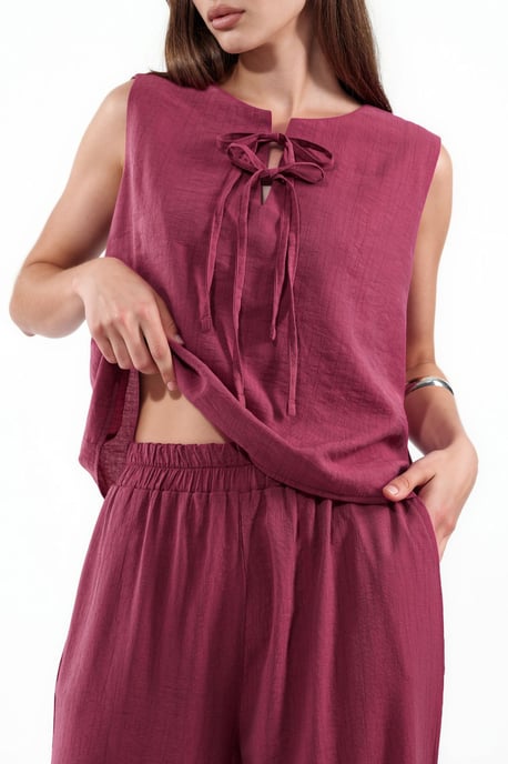 Viskosemischung Bluse mit Bindetail & elastische Hose Set - Image 4