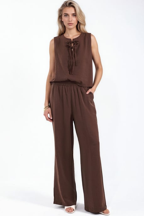 Viskosemischung Bluse mit Bindedetail & elastischer Taillenhose Set - Image 1