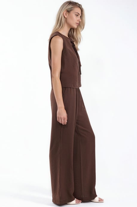 Viskosemischung Bluse mit Bindedetail & elastischer Taillenhose Set - Image 2