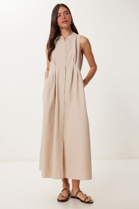 Schulterfreies A-Linien-Midikleid mit Mandarin-Kragen - Image 1