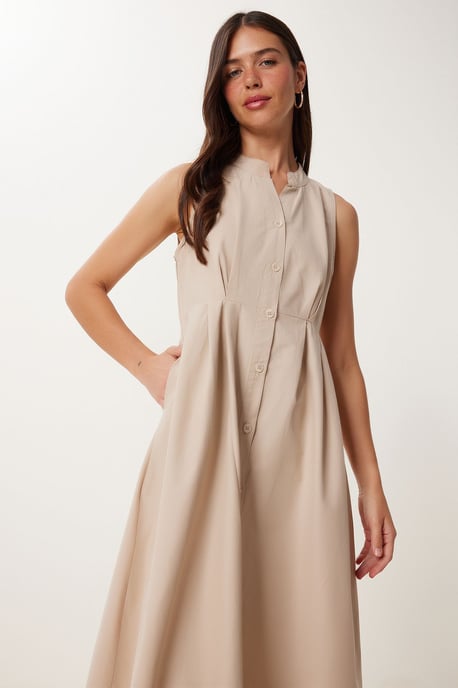 Schulterfreies A-Linien-Midikleid mit Mandarin-Kragen - Image 3