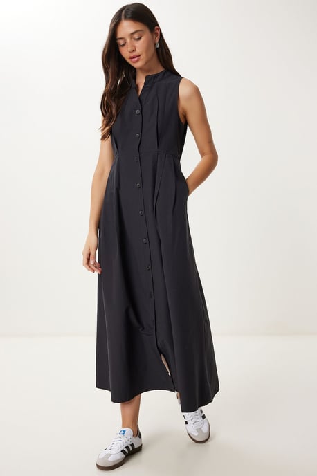 Mandarinkragen ärmelloses A-Linien-Midikleid - Image 2