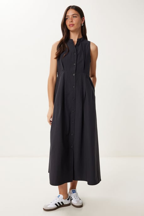 Mandarinkragen ärmelloses A-Linien-Midikleid - Image 3