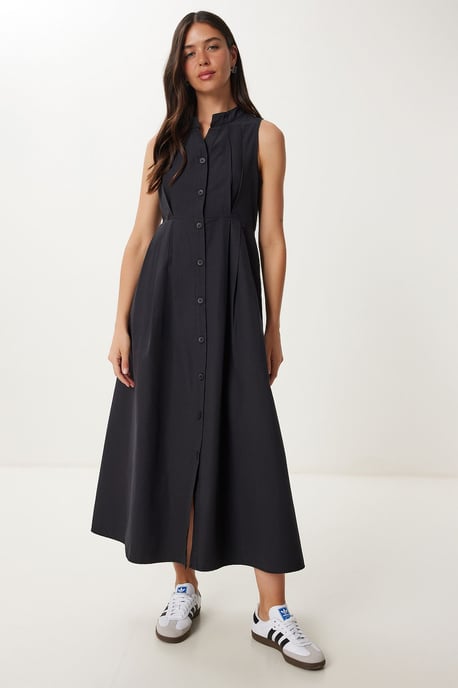 Mandarinkragen ärmelloses A-Linien-Midikleid - Image 4