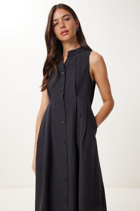 Mandarinkragen ärmelloses A-Linien-Midikleid - Image 5