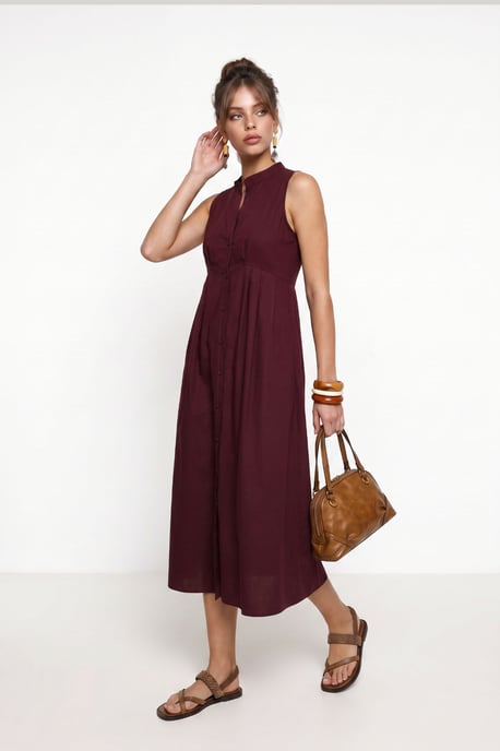 Ärmelloses A-Linien-Midi-Kleid mit Mandarin-Kragen - Image 2