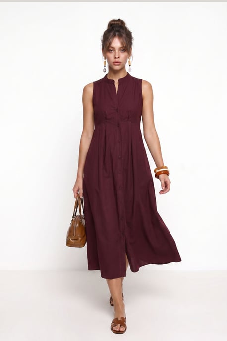 Ärmelloses A-Linien-Midi-Kleid mit Mandarin-Kragen - Image 3