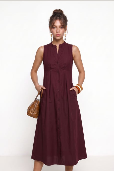 Ärmelloses A-Linien-Midi-Kleid mit Mandarin-Kragen - Image 4