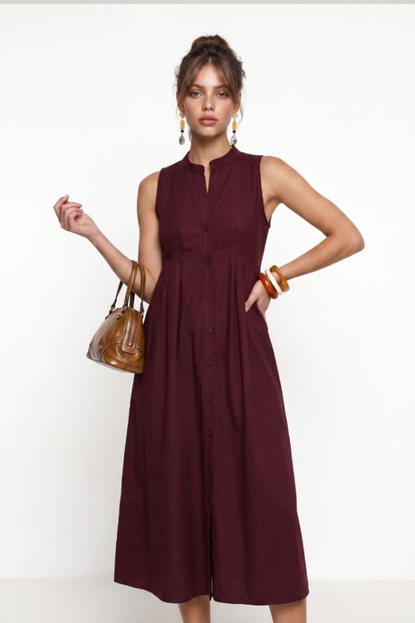 Ärmelloses A-Linien-Midi-Kleid mit Mandarin-Kragen - Image 5