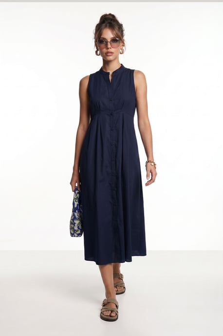 Mandarin-Kragen Ärmelloses A-Linien Midi-Kleid - Image 1
