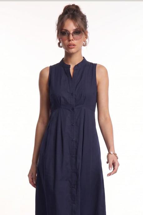Mandarin-Kragen Ärmelloses A-Linien Midi-Kleid - Image 6