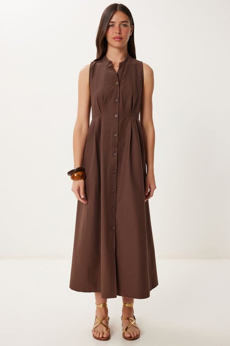 Mandarinkragen Ärmelloses A-linien Midi-Kleid - Image 1