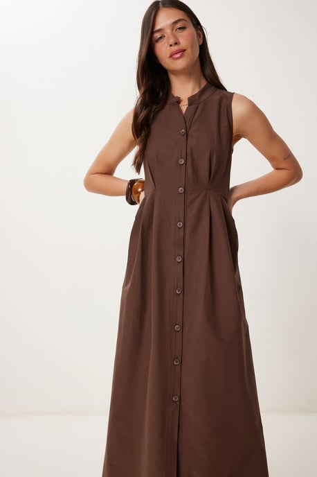 Mandarinkragen Ärmelloses A-linien Midi-Kleid - Image 2