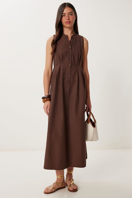 Mandarinkragen Ärmelloses A-linien Midi-Kleid - Image 3