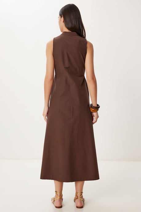 Mandarinkragen Ärmelloses A-linien Midi-Kleid - Image 5