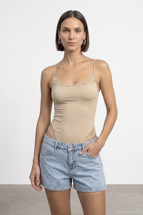 Spitzen Ärmellose Slim-Fit Body Bluse - Image 1