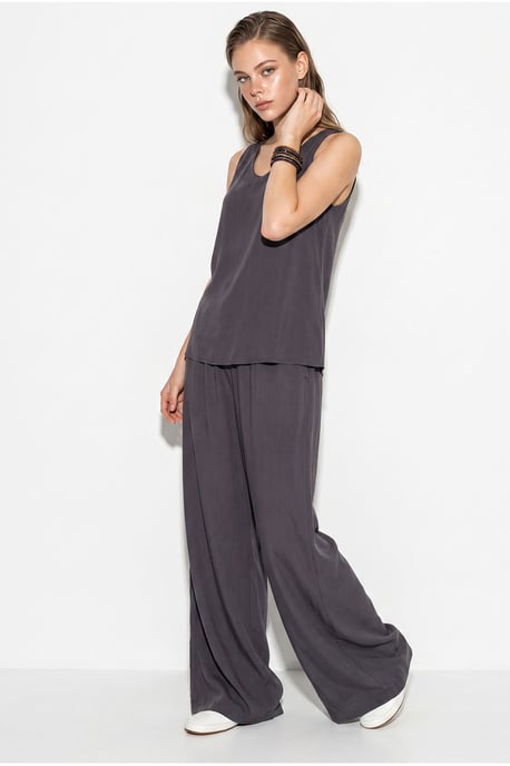 V-Ausschnitt Baumwollbluse-Hosen Zweiteiliges Set - Image 2