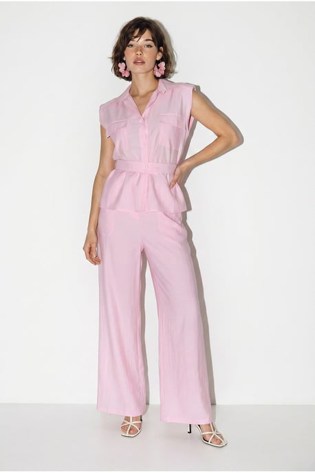 Geknotete ärmellose Bluse und weite Hose Set - Image 1