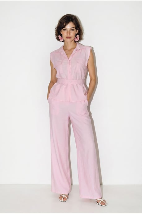 Geknotete ärmellose Bluse und weite Hose Set - Image 2