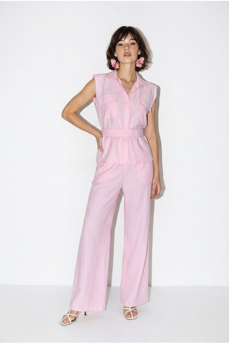 Geknotete ärmellose Bluse und weite Hose Set - Image 3