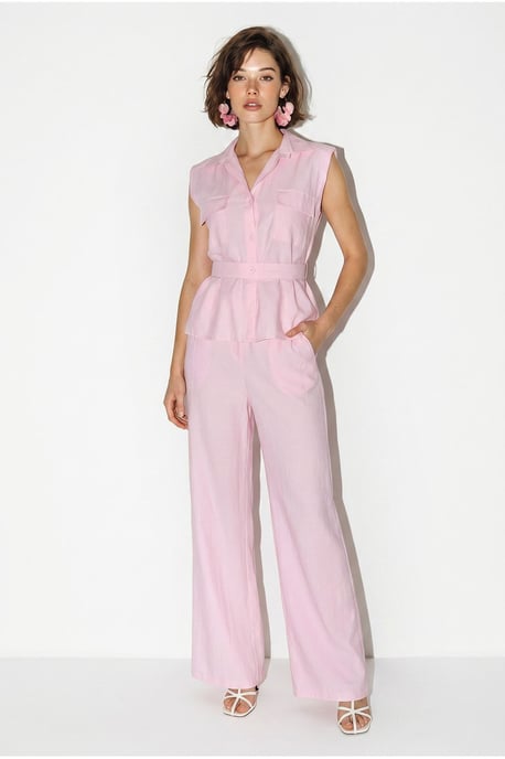 Geknotete ärmellose Bluse und weite Hose Set - Image 4