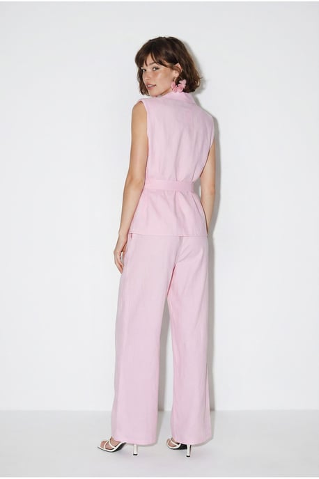 Geknotete ärmellose Bluse und weite Hose Set - Image 6