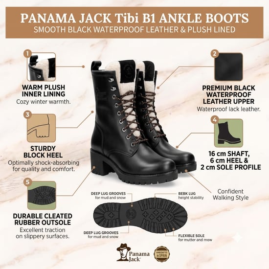 Panama Jack Wasserdichte warme Schnürstiefel mit Absatz aus schwarzem Leder für Damen - Tibi B1 - Image 2
