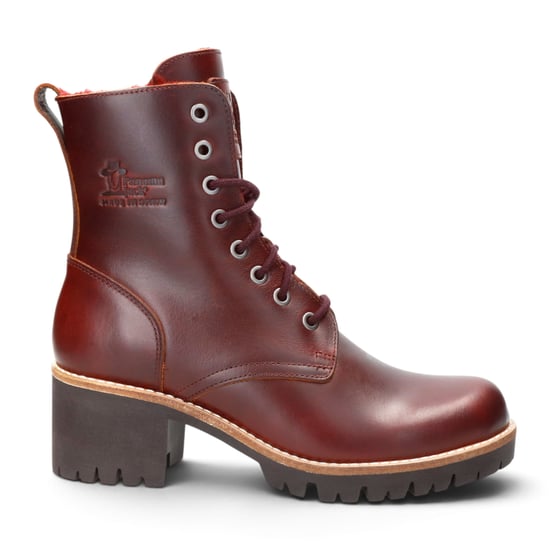 Panama Jack Wasserdichte warme Schnürstiefel aus bordeauxrotem Leder für Damen - Padma B25 - Image 1