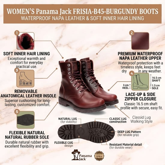 Panama Jack Wasserdichte warme Schnürstiefel aus bordeauxrotem Leder für Damen - Frisia-B45 - Image 2