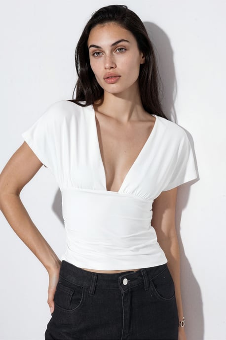 Taillierte Crop-Bluse mit Bindebanddetails - Image 1