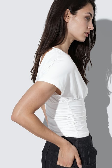 Taillierte Crop-Bluse mit Bindebanddetails - Image 3