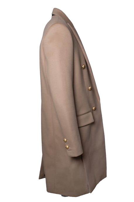 Balmain, beigefarbener Wollmantel mit goldenen Knöpfen - Image 3