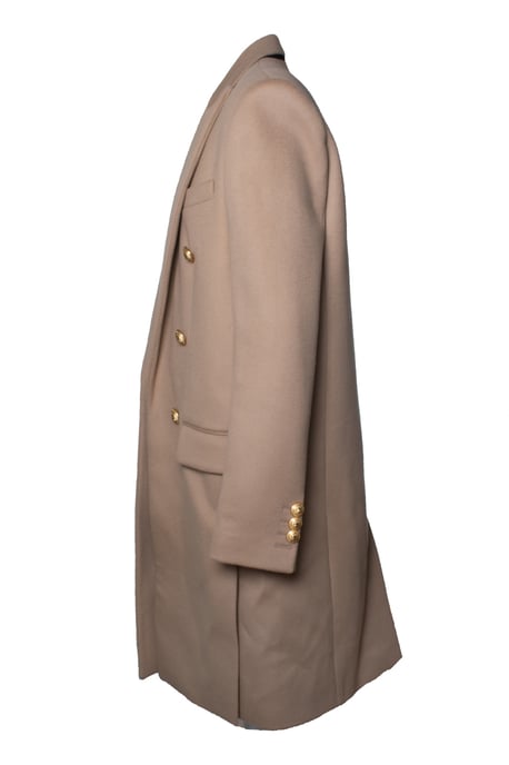 Balmain, beigefarbener Wollmantel mit goldenen Knöpfen - Image 4