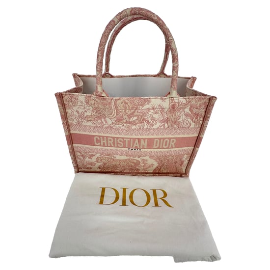 Dior Medium Book Tote Tasche aus rosafarbenem Canvas mit Toile-de-Jouy-Stickerei - Image 3